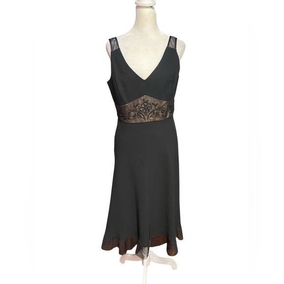 Evan Picone Chiffon Mesh Black Midi Dress Size 8 Cocktail Whimsigoth Beaded - Picture 5 of 12